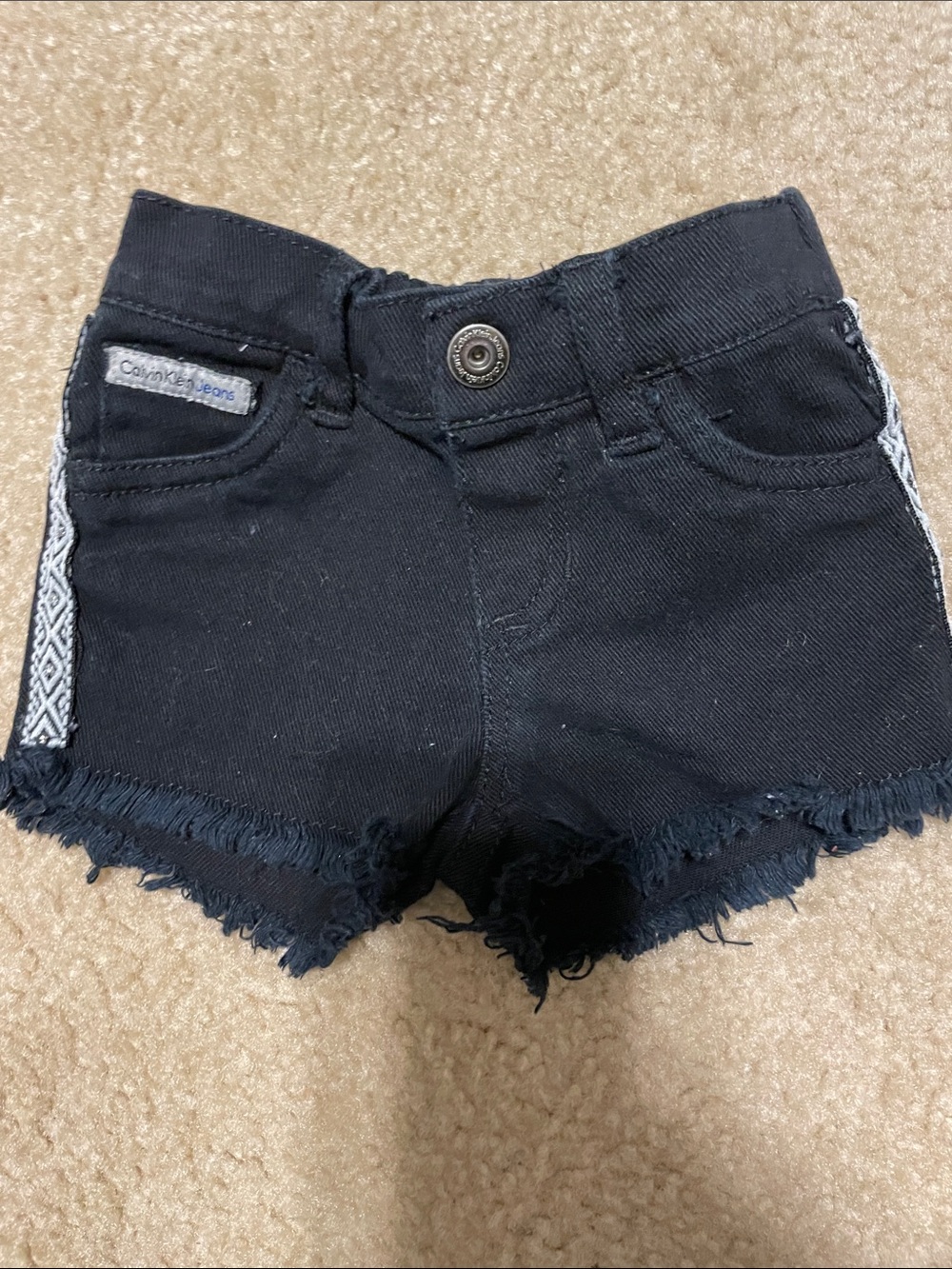Calvin Klein Black Girls' Frayed Denim Shorts with Side Trim